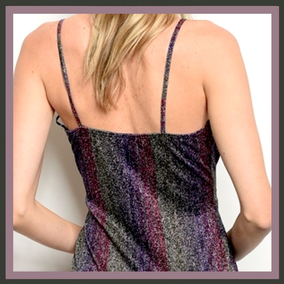 Rainbow Striped Metallic Bodycon V Neck Mini Rave - Picture 5 of 8